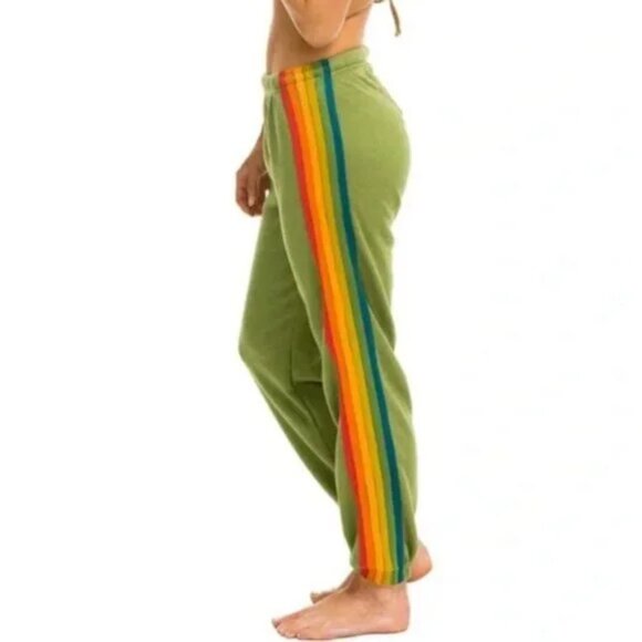 Aviator Nation Pants - Aviator Nation 5 Stripe Sweatpants Green "Rainbow Stripe"
